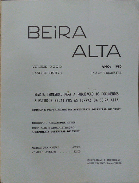 BEIRA ALTA,VOL. XXXIX,  FASCÍCULOS 3-4, 3.º-4.º TRIMESTRE 1980.