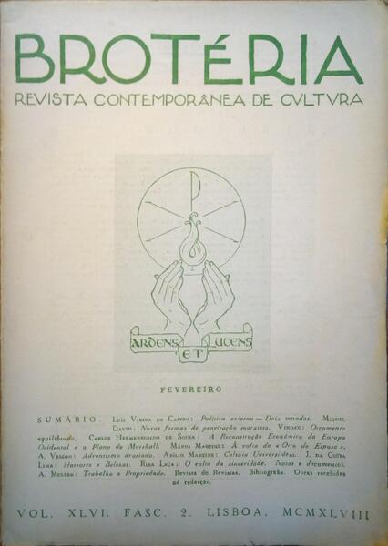 BROTÉRIA, REVISTA CONTEMPORÂNEA DE CULTURA, VOL. XLVI, FASC. 2, FEVEREIRO 1948.