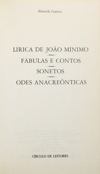 LÃ?RICA DE JOÃO MÃ?NIMO. FÃ?BULAS E CONTOS. SONETOS. ODES ANACREÔNTICAS.
