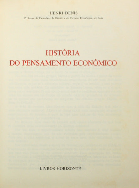 DENIS. (Henri) HISTÓRIA DO PENSAMENTO ECONÓMICO.