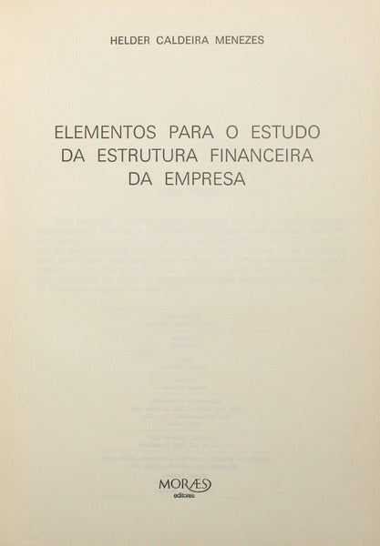 ELEMENTOS PARA O ESTUDO DA ESTRUTURA FINANCEIRA DA EMPRESA.