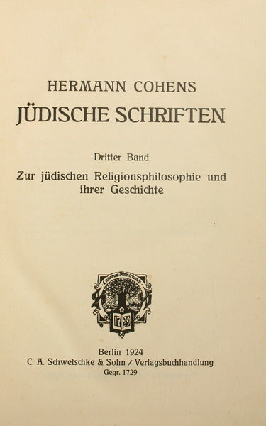 COHEN. (Hermann) JÜDISCHE SCHRIFTEN. ZUR JÜDISCHEN RELIGIONSPHILOSOPHIE UND IHRER GESCHISTE.