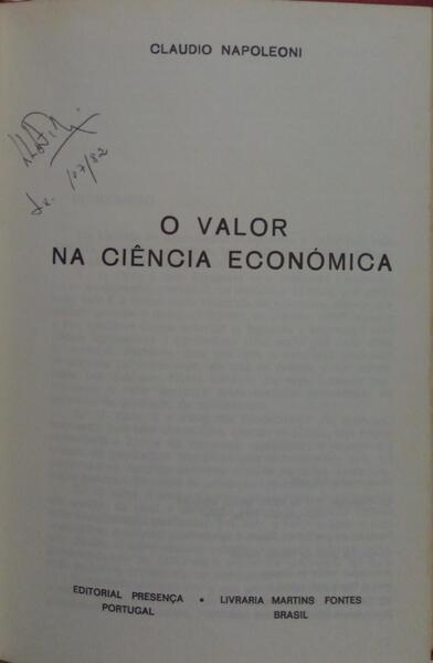 O VALOR NA CIÊNCIA ECONÓMICA.