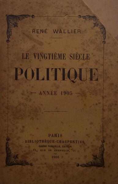 LE VINGTIÈME SIÈCLE POLITIQUE ANNÉE 1905.