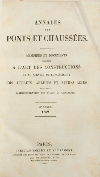 ANNALES DES PONTS ET CHAUSSÉES, 3ª SÉRIE, 1852.