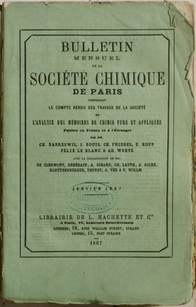 BULLETIN MENSUEL DE LA SOCIÉTÉ CHIMIQUE DE PARIS, JAN-DÉC 1867.