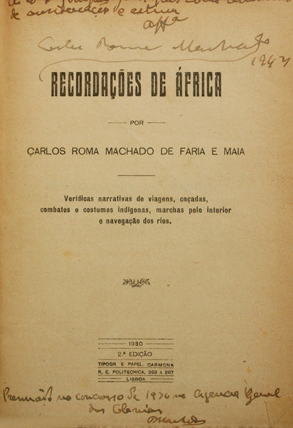 RECORDAÇÕES DE Ã?FRICA. [3.ª EDIÇÃO]