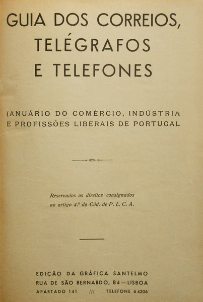 GUIA DOS CORREIOS, TELÉGRAFOS E TELEFONES.