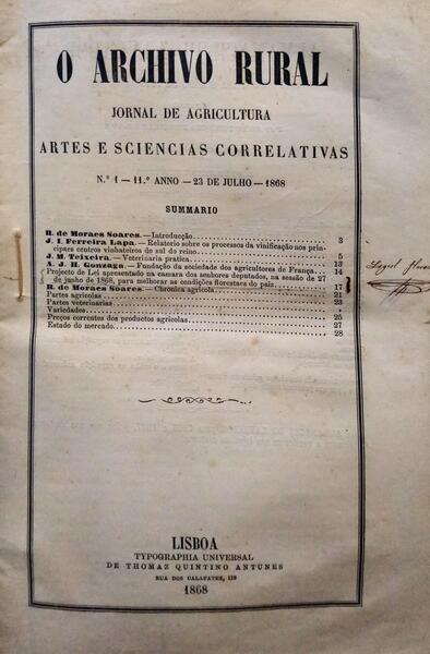 ARCHIVO (O) RURAL, N.º 1, JULHO, 1868.