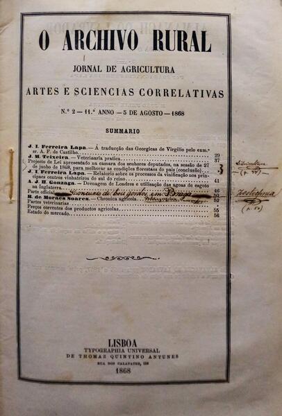 ARCHIVO (O) RURAL, N.º 2, AGOSTO, 1868.