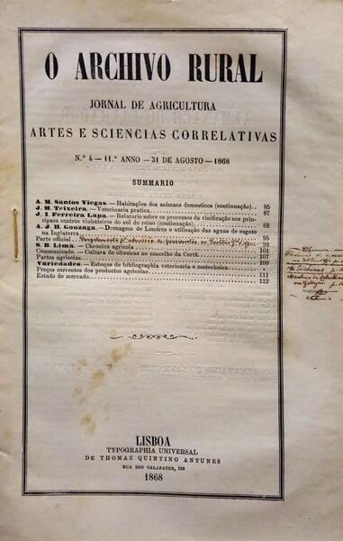 ARCHIVO (O) RURAL, N.º 4, AGOSTO, 1868.