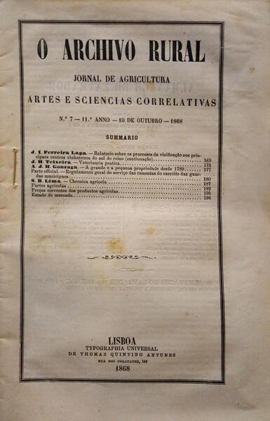 ARCHIVO (O) RURAL, N.º 7, OUTUBRO, 1868.