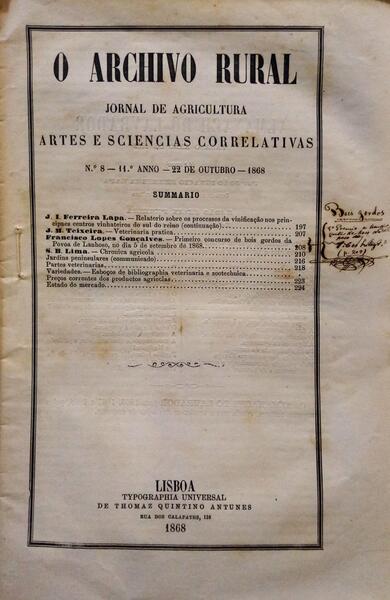 ARCHIVO (O) RURAL, N.º 8, OUTUBRO, 1868.