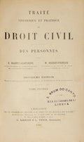 BAUDRY-LACANTINERIE. (G.) e M. Houques-Fourcade. TRAITÉ THÉORIQUE ET PRATIQUE DE DROIT CIVIL: DES PERSONNES.