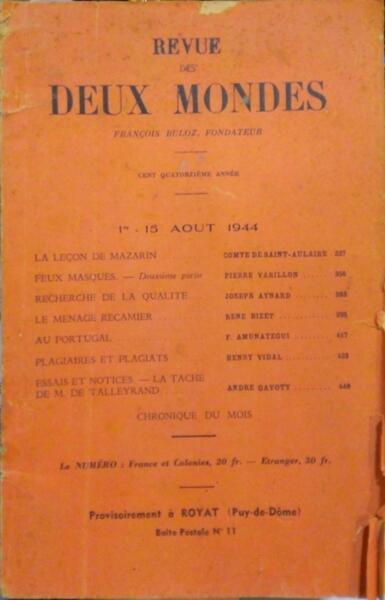 REVUE DES DEUX MONDES, NUMÉRO 1??-15, AOUT 1944.