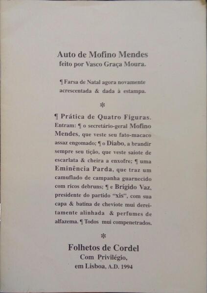 GRAÇA MOURA. (Vasco) AUTO DE MOFINO MENDES.