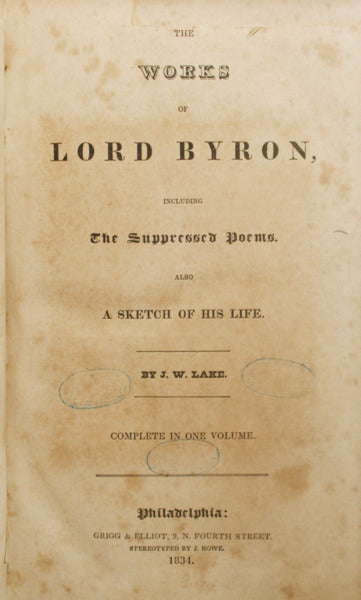LAKE. (J. W.) THE WORKS OF LORD BYRON.