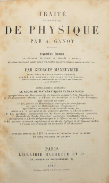 GANOT. (A.) TRAITÉ ÉLÉMENTAIRE DE PHYSIQUE.