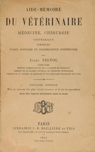 AIDE-MÉMOIRE DU VÉTÉRINAIRE.
