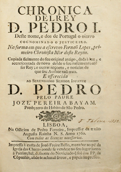 LOPES. (Fernão) CHRONICA DELREY D. PEDRO I.