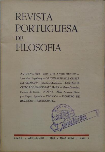 REVISTA PORTUGUESA DE FILOSOFIA, TOMO XXXVI, FASC. 2, 1980.