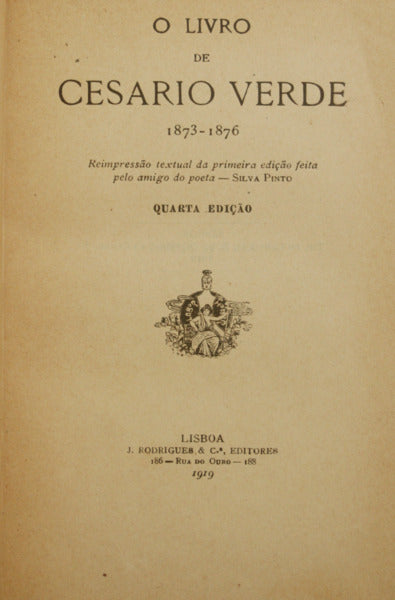 O LIVRO DE CESÃ?RIO VERDE 1873-1876. [4.ª EDIÇÃO]
