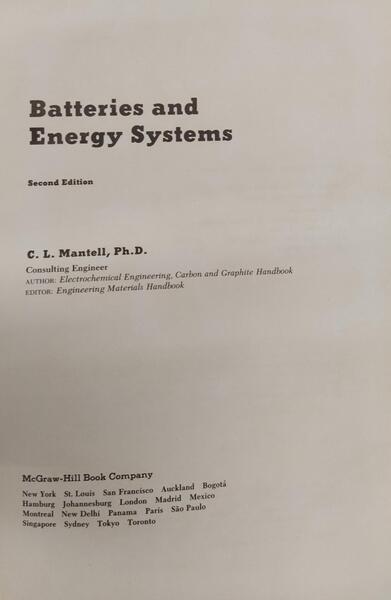 MANTELL. (C. L.) BATTERIES AND ENERGY SYSTEMS.