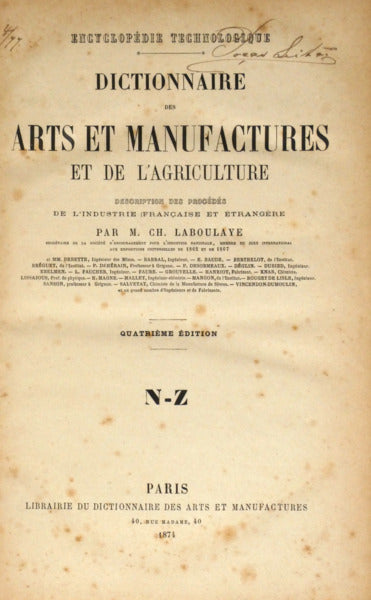 DICTIONNAIRE DES ARTS ET MANUFACTURES ET DE L'AGRICULTURE. [4 VOLS.]