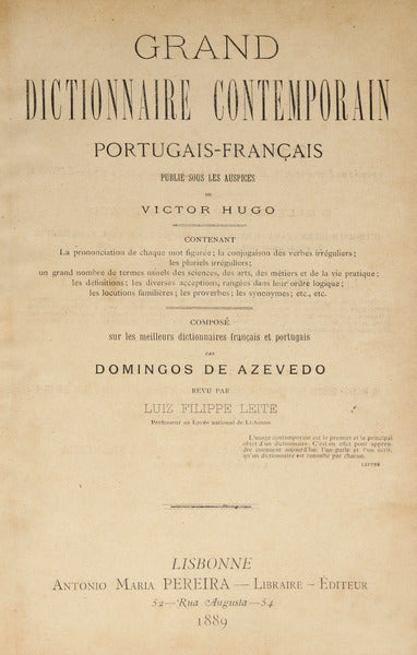 AZEVEDO. (Domingos de) GRAND DICTIONNAIRE CONTEMPORAIN PORTUGAIS-FRANÇAIS.