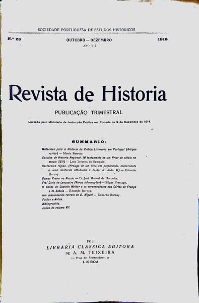 REVISTA DE HISTÓRIA, ANO VII, N.º 28, OUTUBRO-DEZEMBRO 1918.