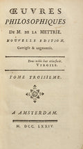 LA MÉTTRIE. (Julien Offray de) OEUVRES PHILOSOPHIQUES. [3 VOLUMES].