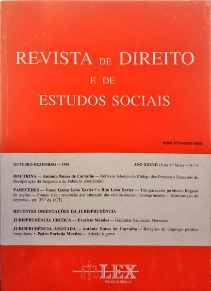 REVISTA DE DIREITO E DE ESTUDOS SOCIAIS, N.º 4, OUTUBRO-DEZEMBRO, 1995.