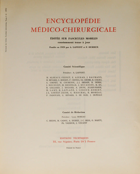 ENCYCLOPÉDIE MÉDICO-CHIRURGICALE. GLANDULES ENDOCRINES. [4 VOLUMES].