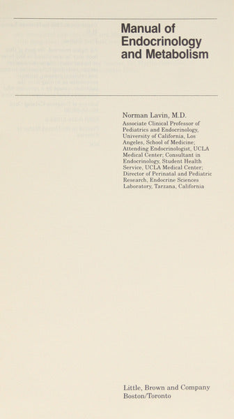 LAVIN. (Norman) MANUAL OF ENDOCRINOLOGY AND METABOLISM.