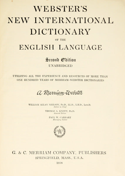 WEBSTER'S NEW INTERNATIONAL DICTIONARY OF THE ENGLISH LANGUAGE.