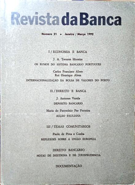 REVISTA DA BANCA, N.º 21, JANEIRO/MARÇO 1992.