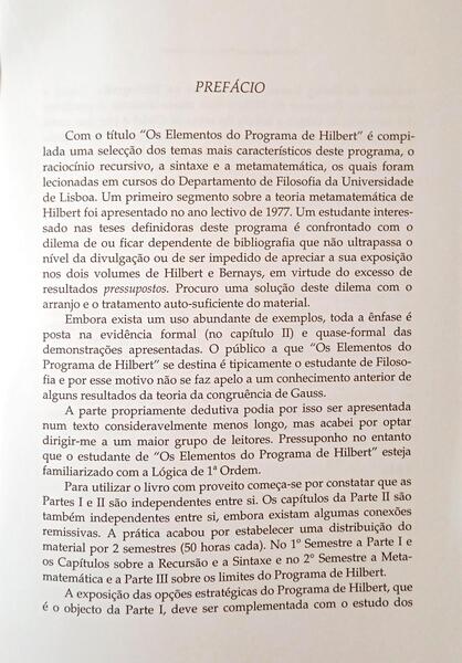LOURENÇO. (Manuel S.) OS ELEMENTOS DO PROGRAMA DE HILBERT.