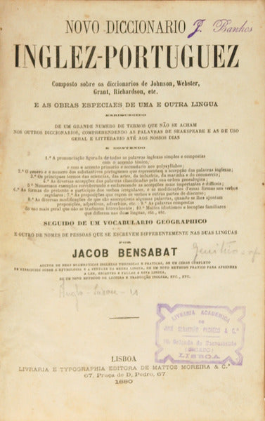 BENSABAT. (Jacob) NOVO DICCIONARIO INGLEZ-PORTUGUEZ.