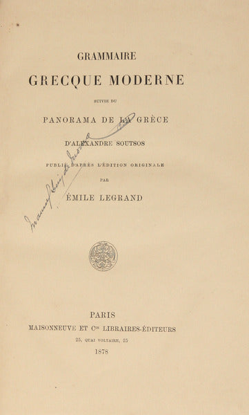 LEGRAND. (Émile) GRAMMAIRE GRECQUE MODERNE.