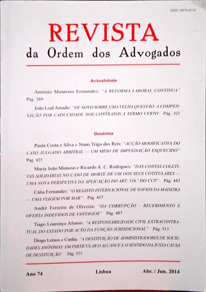 REVISTA DA ORDEM DOS ADVOGADOS ANO 74 - II, ABRIL/JUNHO 2014.