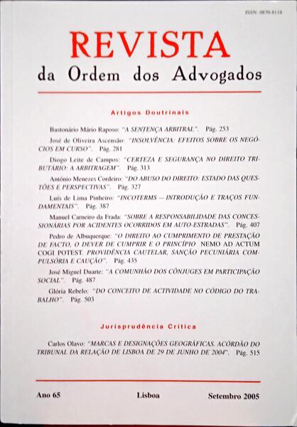 REVISTA DA ORDEM DOS ADVOGADOS ANO 65 - II, SETEMBRO 2005.