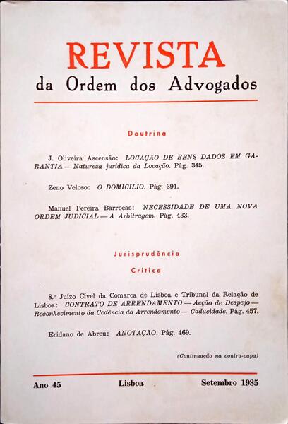 REVISTA DA ORDEM DOS ADVOGADOS ANO 45 - II, SETEMBRO 1985.