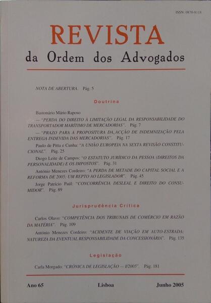 REVISTA DA ORDEM DOS ADVOGADOS ANO 65 - I, JUNHO 2005.