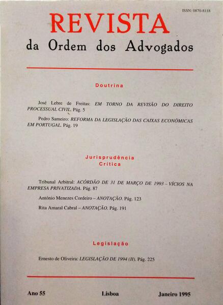 REVISTA DA ORDEM DOS ADVOGADOS ANO 55 - I, JANEIRO 1995.