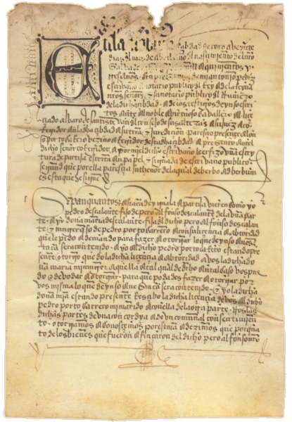 MANUSCRITO - SEC. XVI - CARTA DE PARTILHA DOS BENS OUTRORA DE PERO ALFONSO DESCALANTE.