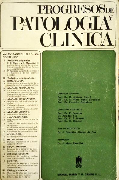 PROGRESSOS DE PATOLOGÍA Y CLÍNICA, VOLUMEN XV, TOMO 2.º, JULIO 1968.