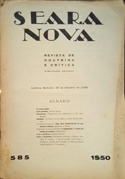 SEARA NOVA, ANO XVIII, N.Âº 585, OUTUBRO 1938.