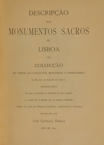 MONUMENTOS SACROS DE LISBOA EM 1833.