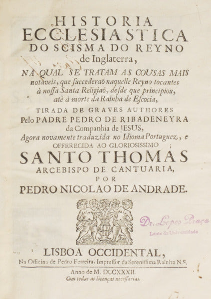 HISTORIA ECCLESIASTICA DO SCISMA DE REYNO DE INGLATERRA,