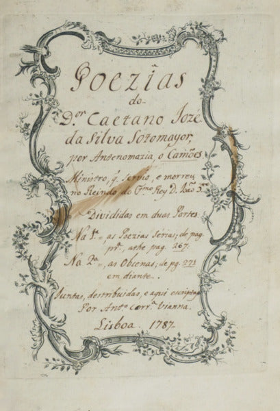 MANUSCRITO - POEZIAS DO Dor. CAETANO JOZÃ‰ DA SILVA SOTOMAYOR,